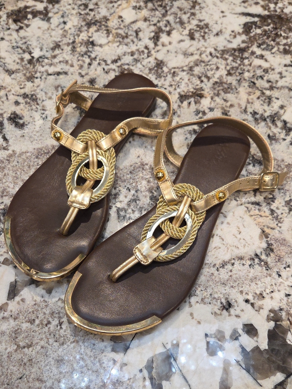 Mossimo Target Gold Rope-Accent Women's T-Strap Sandals 7m